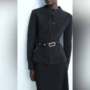 Zara 100% wool anthracite charcoal gray fitted cardigan small